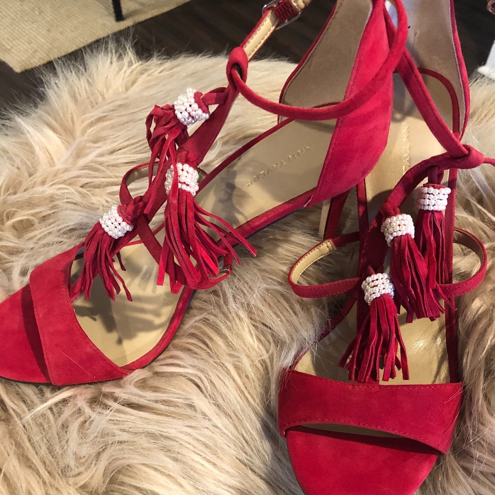 Ann Taylor Red Suede Heels NWOB